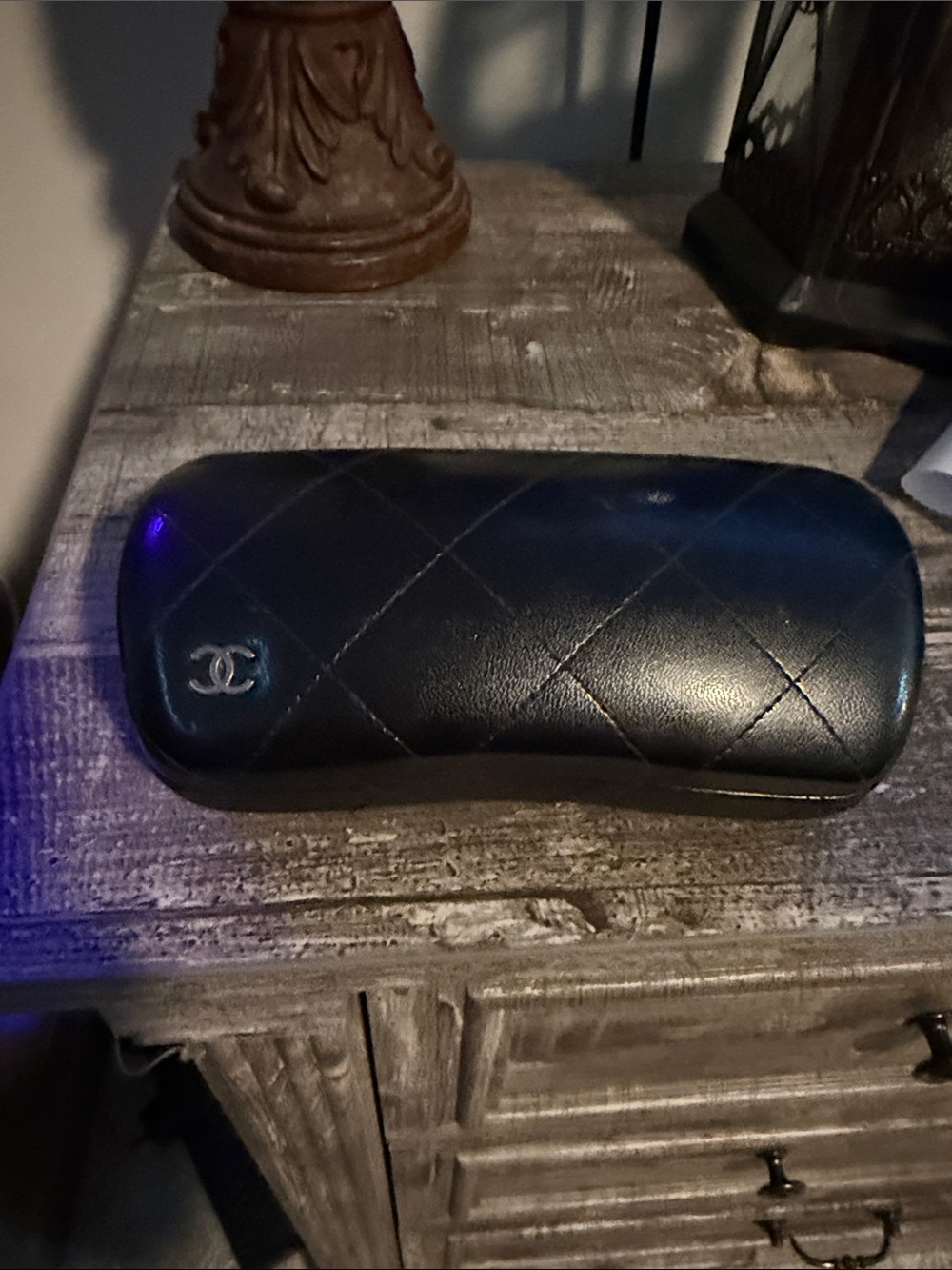 CHANEL Black Quilted Sunglasses Case with Silver CC Logo